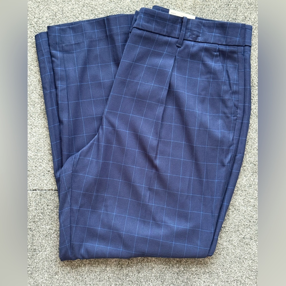 Nine West Navy Plaid Straight Leg Pants